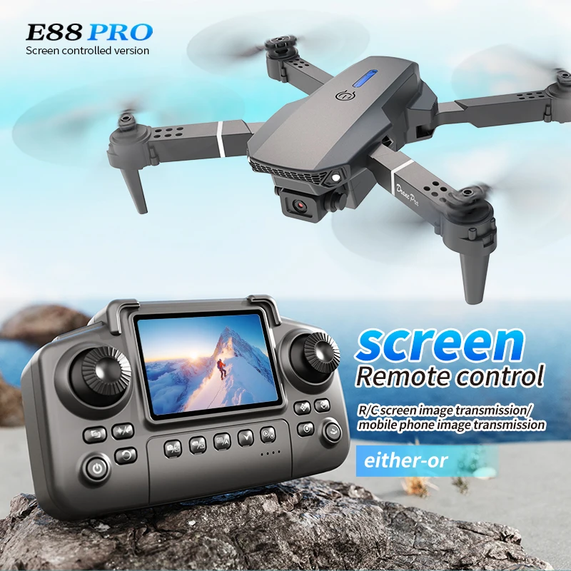 Drone E88 Rc Quadcopter - プロフェッショナルE88 PROドローン、スクリーン付き8K HDカメラ、WiFi FPV、折りたたみ式RCクアッドコプター、子供と大人向けのアウトドアギフト