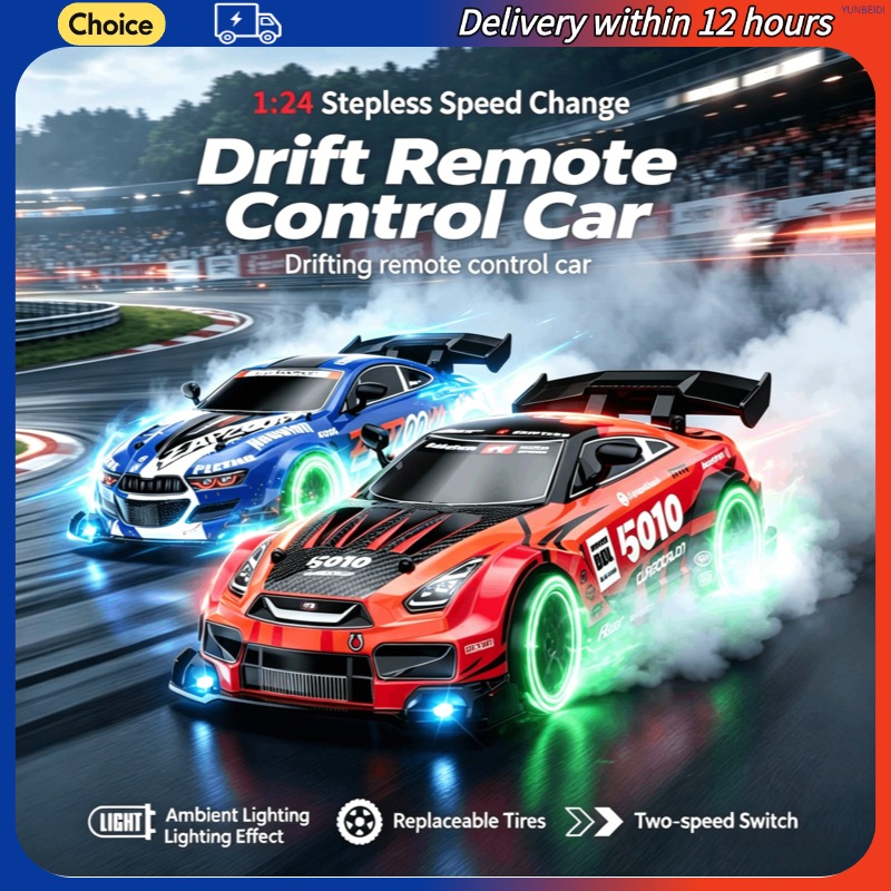 Rc Drift Car Kit - 1:24 リモートコントロールドリフトカー 4WD 2.4G_Hz LEDライト付き オールラウンドドリフト