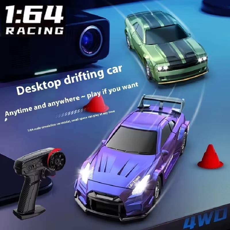 Rc Drift Car Kit - 1:64 スケールリモートコントロールカーフル機能四輪駆動ドリフトレーシングデスクトップモデルおもちゃ子供やコレクターへのギフト