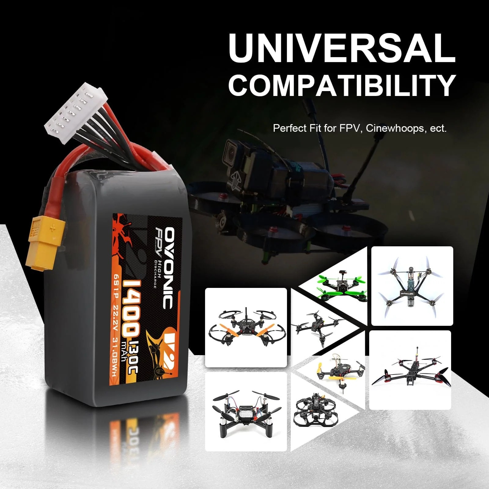 Ovonic 6S 1400mAh 130C LiPo バッ - Drone Frame 5 Inch のレビューと価格