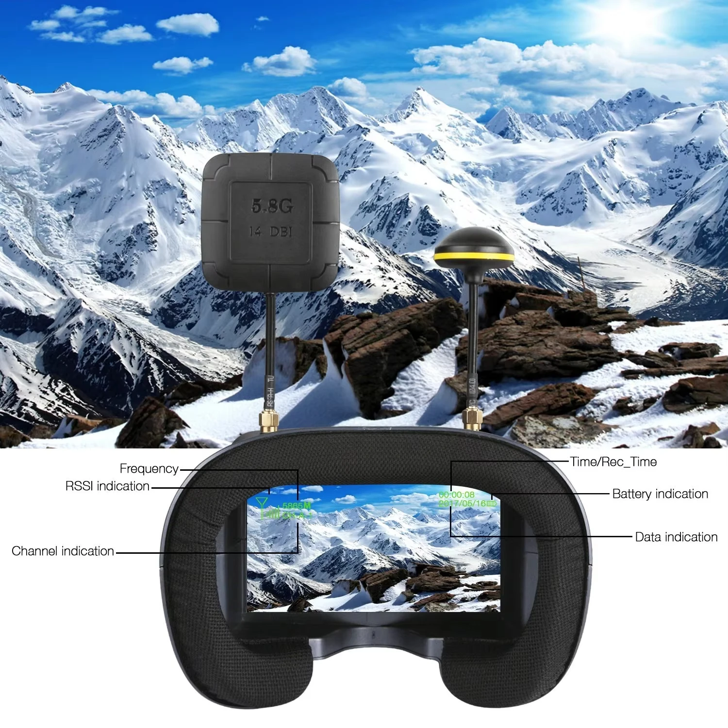 SkyDElEV800D 5 インチ 800*480 FPV - Fpv Goggles Headset のレビューと価格